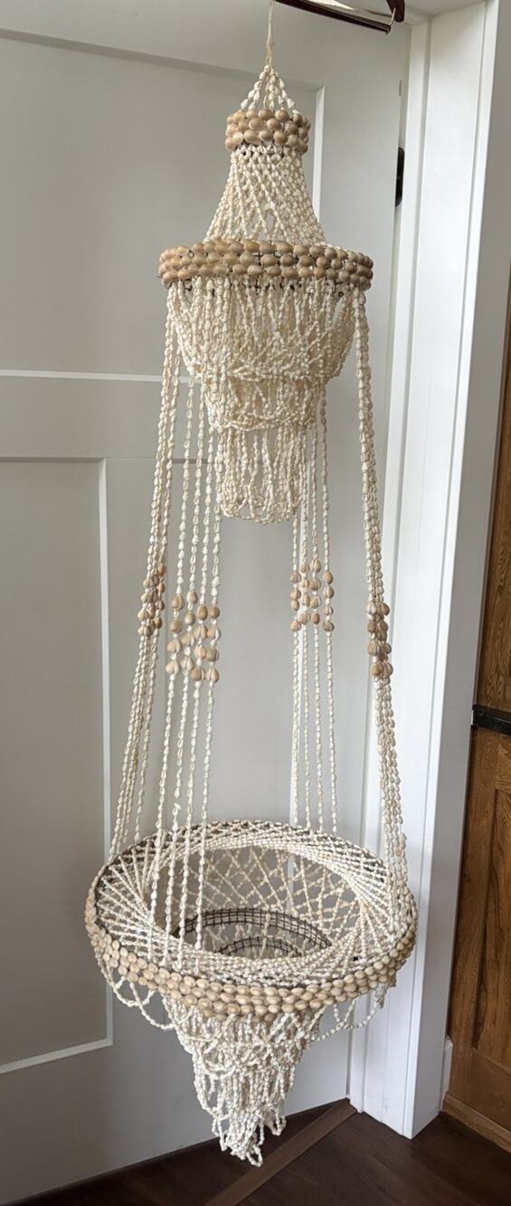 VINTAGE COWRIE BEACH SEA SHELL CHANDELIER LARGE HANGING WIND BOHO 63" nautical